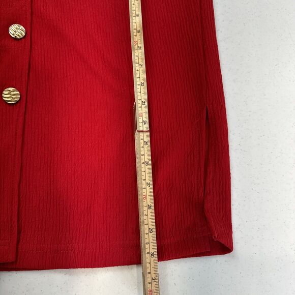 La Fete Blouse Medium Cherry‎ Red Button Front Vintage 90s 80s Mob Wife Gold - Picture 9 of 10